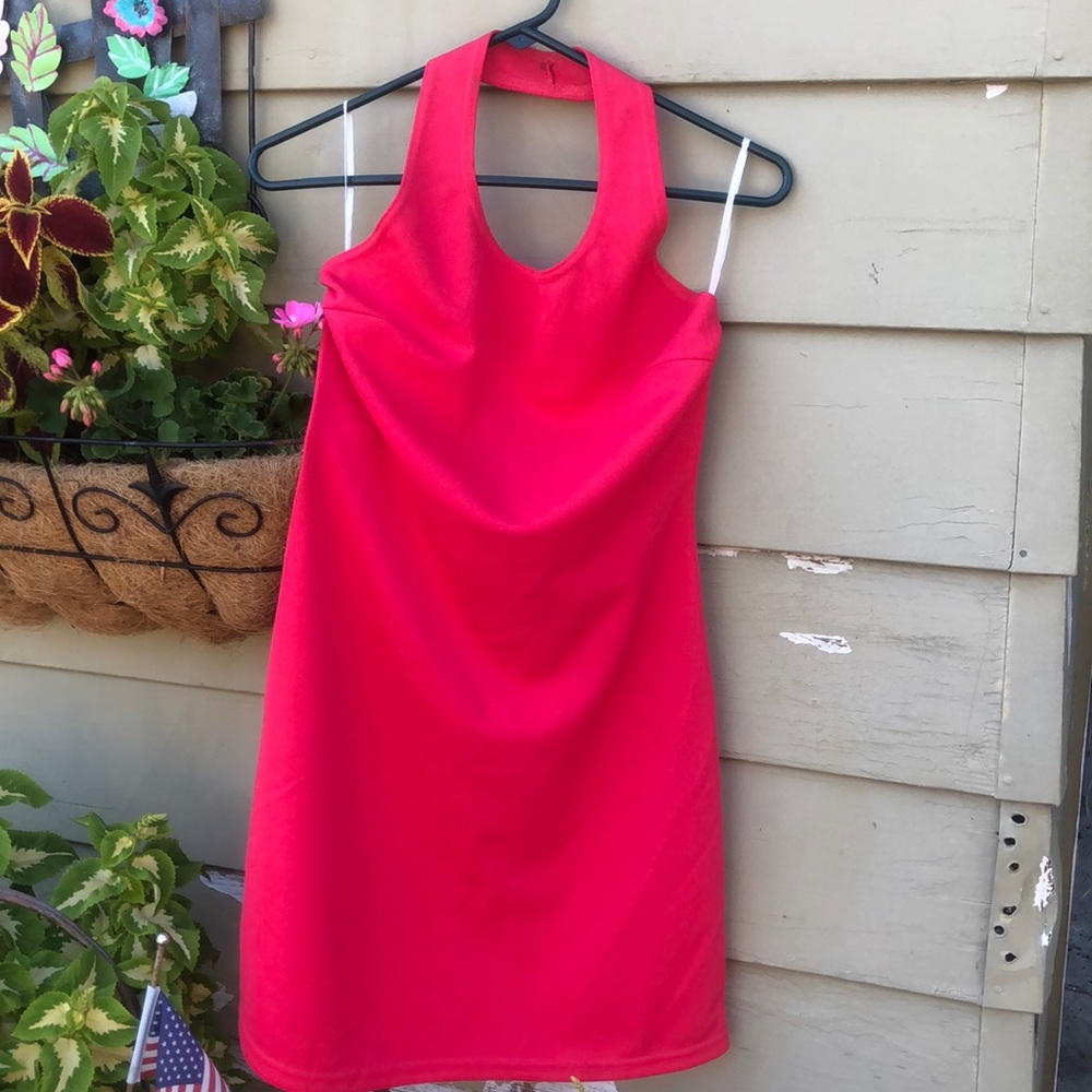 Bright red halter dress